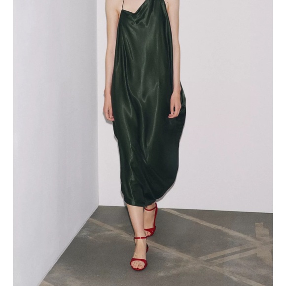 Zara Dresses & Skirts - Zara One Shoulder Dark Green Dress